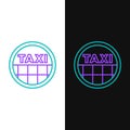 Line Taxi car roof icon isolated on white and black background. Colorful outline concept. Vector