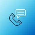 Line Telephone conversation icon isolated on blue background. Telephone handset. Phone sign. Call center, communication Royalty Free Stock Photo