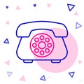 Line Telephone icon isolated on white background. Landline phone. Colorful outline concept. Vector Illustration Royalty Free Stock Photo