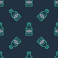 Line Tequila bottle icon isolated seamless pattern on black background. Mexican alcohol drink. Vector