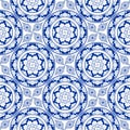 `Line Thai or indigo blue Porcelain plate` Thailand Traditional illustration design with lotus and flower seamless pattern