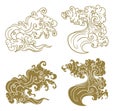 Line Thai wave tattoo.Japanese wave vector set and thai style.Outline Japanese wave dawn from Line Thai style.