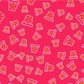 Line Thimble for sewing icon isolated seamless pattern on red background. Vector