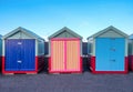 A line of three beach huts on Brighton promenade 2 beach huts ar Royalty Free Stock Photo