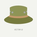 Line tile color vector hunt and camping icon hat, cap beret. Hunter equipment, armament. Retro cartoon style. Wildlife Royalty Free Stock Photo