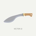 Line tile color vector hunt and camping icon machete. Hunter equipment, armament. Retro cartoon style. Wildlife travel