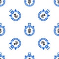 Line Time is money icon isolated seamless pattern on white background. Money is time. Effective time management. Convert