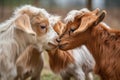 line of tiny goats head-butting each other in playful bout Royalty Free Stock Photo