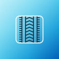 Line Tire track icon isolated on blue background. Colorful outline concept. Vector