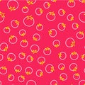 Line Tomato icon isolated seamless pattern on red background. Vector
