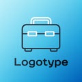 Line Toolbox icon isolated on blue background. Tool box sign. Colorful outline concept. Vector Illustration