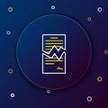 Line Torn contract icon isolated on blue background. File icon. Checklist icon. Business concept. Colorful outline