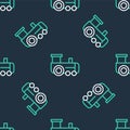 Line Toy train icon isolated seamless pattern on black background. Vector Royalty Free Stock Photo
