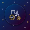 Line Tractor icon isolated on blue background. Colorful outline concept. Vector