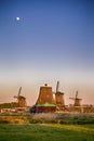 Line of Traditional Dutch Windmills in the Village of Zaanse Schans Royalty Free Stock Photo