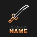 Line Traditional Japanese katana icon isolated on black background. Japanese sword. Colorful outline concept. Vector Royalty Free Stock Photo