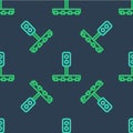 Line Train traffic light icon isolated seamless pattern on blue background. Traffic lights for the railway to regulate Royalty Free Stock Photo