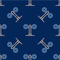 Line Train traffic light icon isolated seamless pattern on blue background. Traffic lights for the railway to regulate Royalty Free Stock Photo