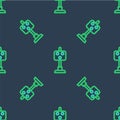 Line Train traffic light icon isolated seamless pattern on blue background. Traffic lights for the railway to regulate Royalty Free Stock Photo