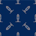 Line Train traffic light icon isolated seamless pattern on blue background. Traffic lights for the railway to regulate Royalty Free Stock Photo