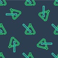 Line Triangle musical instrument icon isolated seamless pattern on blue background. Vector Royalty Free Stock Photo