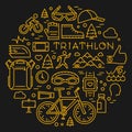 Line triathlon logo and icons. Silhouettes of figures triathlete