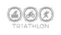 Line triathlon logo and icons. Silhouettes of figures triathlete