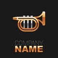 Line Trumpet icon isolated on black background. Musical instrument. Colorful outline concept. Vector Royalty Free Stock Photo