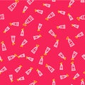 Line Tube with paint palette icon isolated seamless pattern on red background. Vector