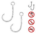 Line Two Fishing Hooks Icon Vector Mosaic