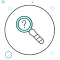 Line Unknown search icon isolated on white background. Magnifying glass and question mark. Colorful outline concept
