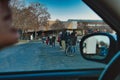 Line-Up of People Social Distancing Outside Store