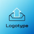 Line Upload inbox icon isolated on blue background. Colorful outline concept. Vector Illustration