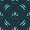 Line Upload inbox icon isolated seamless pattern on black background. Extract files from archive. Vector Royalty Free Stock Photo