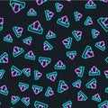 Line Upload inbox icon isolated seamless pattern on black background. Vector Illustration