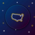 Line USA map icon isolated on blue background. Map of the United States of America. Colorful outline concept. Vector Royalty Free Stock Photo