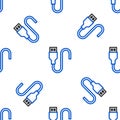 Line USB cable cord icon isolated seamless pattern on white background. Connectors and sockets for PC and mobile devices Royalty Free Stock Photo