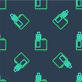 Line Vape mod device icon isolated seamless pattern on blue background. Vape smoking tool. Vaporizer Device. Vector