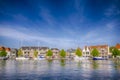 Line of Various Yachts and Travel Boats On One of Harlem City Channels in The Netherlands.