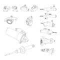 Line vector auto moto parts accessories clutch brake cylinders. Repair service equipment. Engine elements shop catalog