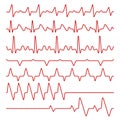 Line vector cardiograms or electrocardiogram on monitor, heartbeat medical symbols