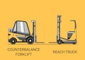 Modern reach truck and counterbalance forklift Royalty Free Stock Photo