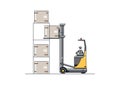 Modern reach truck forklift next to the racks