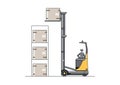 Modern reach truck forklift next to the racks