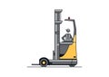 Modern reach truck forklift with the operator and cargo