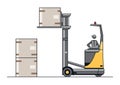 Modern reach truck forklift with the operator and cargo