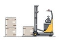 Modern reach truck forklift with the operator and cargo