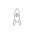 Line vector icon business project, rocket launch. Outline vector icon Royalty Free Stock Photo