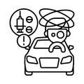 Line vector icon, car accident, drug intoxication
