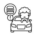 Line vector icon, car accident, eating food while driving